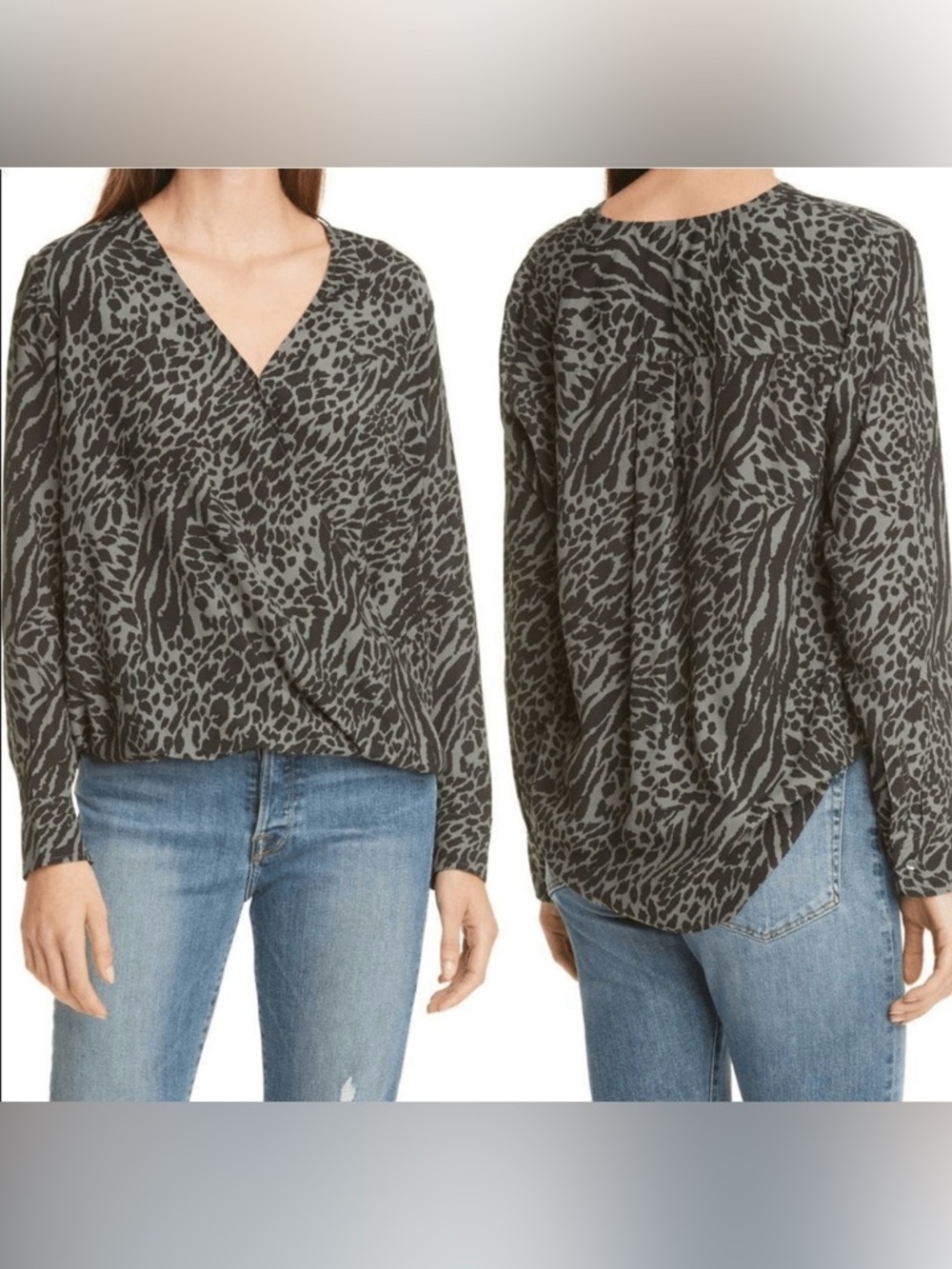 Rails Hillary Charcoal Abstract Animal Blouse M